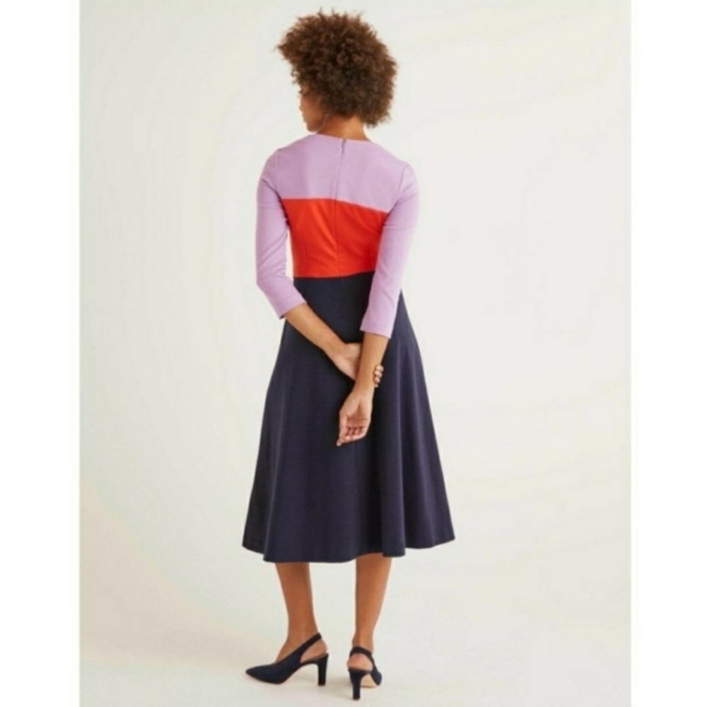 Boden Purple Navy Blue Colorblock Fit & Flare Ivy Ponte Midi Dress 2 - Picture 2 of 6